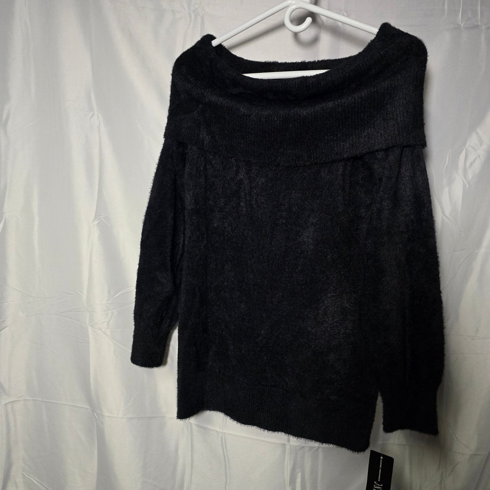 INC International Concepts Women‎ small Black chenille feel Off Shoulder Sweater
